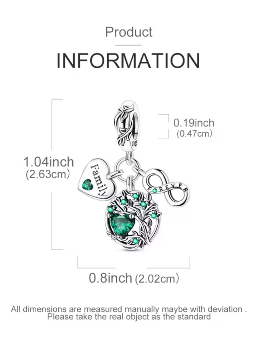 Pandora Silver Family Tree Charm with Green Stones